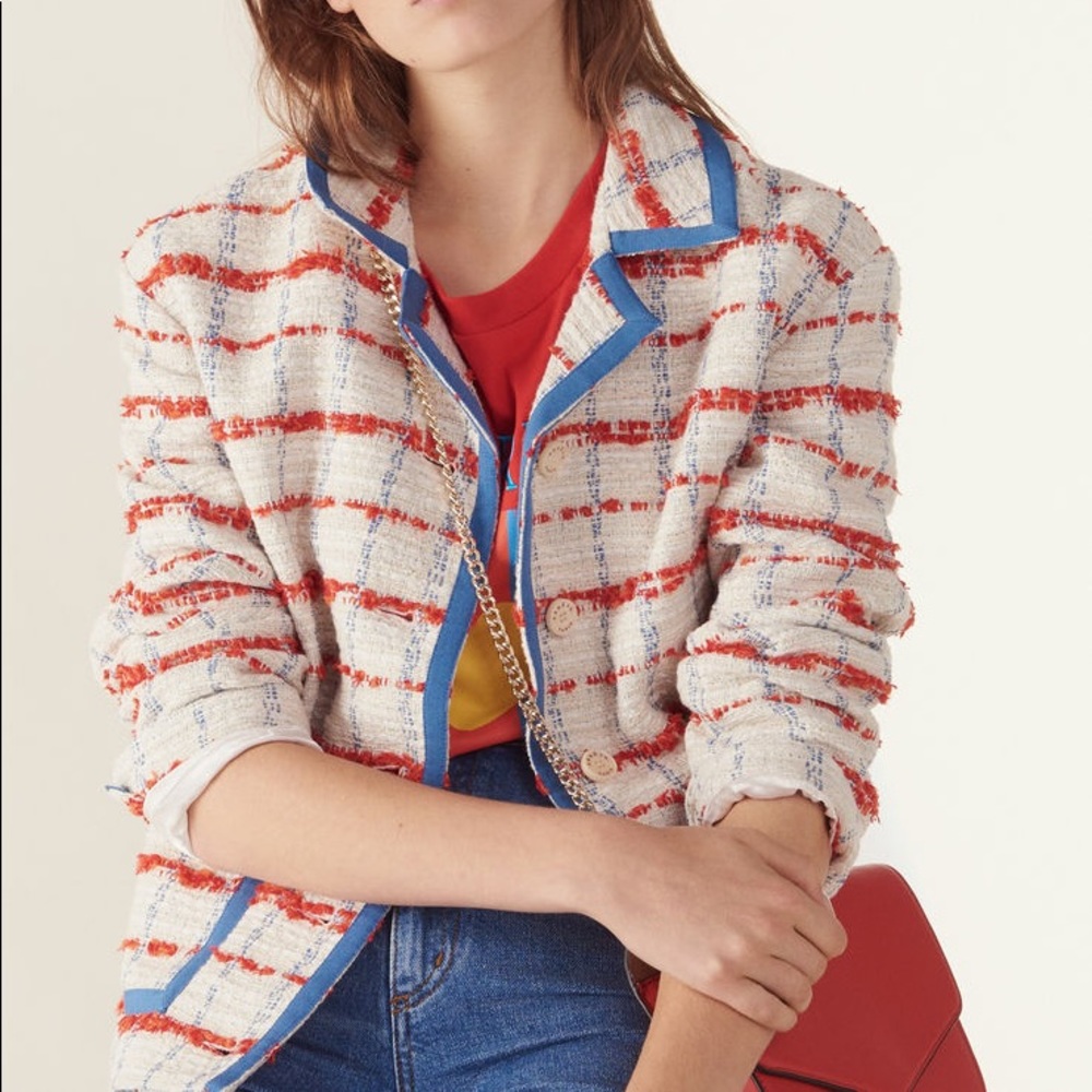 Sandro Red and Blue Plaid Blazer